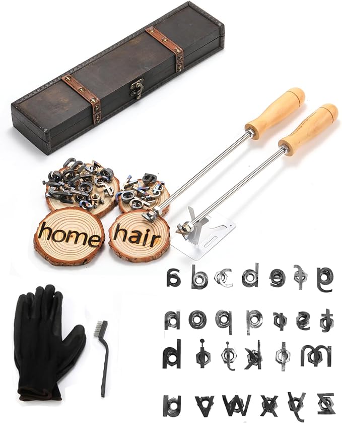 26 Pcs 1" Lowercase Letters Branding Iron for Wood, Hats, Leather, Alphabet Branding Iron for BBQ Steak Bread & Personalized Gifts, with Wooden Box and 2 Handles (Lowercase Letter a-z)