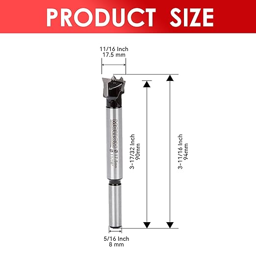 Mollom 11/16" (17.5mm) Forstner Drill Bit for Precise Woodworking with Durable YG8 Carbide Thickness of 1.7mm,This Hinge Cutter Tool is Ideal for Hard Wood, Plastic, Plywood