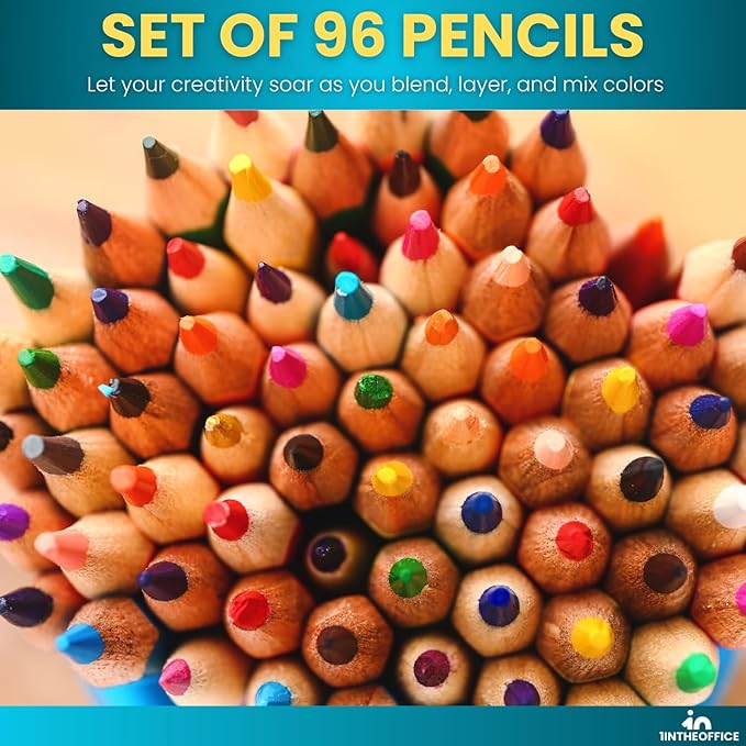 1InTheOffice Colored Pencil, Colored Pencils for Kids, Art Colored Pencils, Pre-Sharpened Pencil Set, (96 Pack)