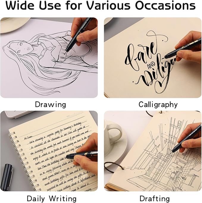 Micro Fineline Pen 8 Size Drawing Art Pens Waterproof Precision Micro Fineliner Black Ink Pens for Art Watercolor, Illustration, Sketching, Anime, Manga, Technical Drawing…