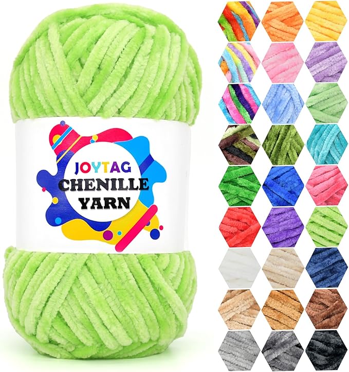 Velvet Chenille Yarn for Crocheting Lime Green Velvet Fluffy Plush Thick Bulky Chunky Chenille Velvet Soft Baby Blanket Yarn for Crocheting Hand Knitting 100g-Lime Green