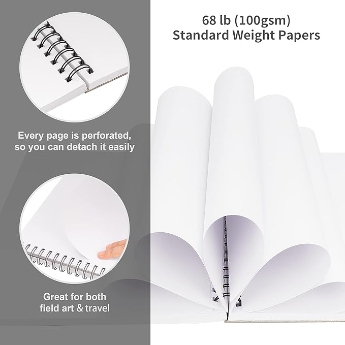 FIXSMITH 5.5"X8.5" Sketch Book | 200 Sheets (68 lb/100gsm) Sketchbook | 2 Pack | Acid Free Drawing Paper | Spiral Bound Artist Sketch Pad | for Kids,Beginners,Artists & Professionals