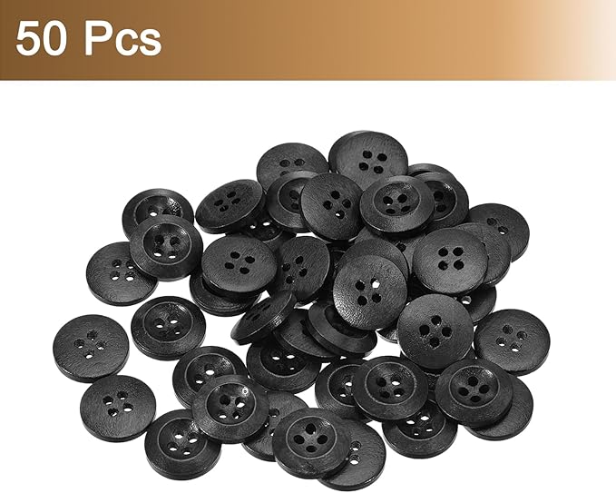 uxcell 50Pcs Wooden Buttons, 23mm(7/8") 4 Hole Round Wood Sewing Button Craft for Sewing DIY Craft Clothing, Black