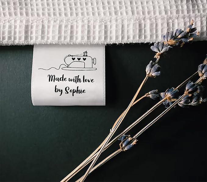 50-200pcs Custom Handmade with Love Sewing Labels,Custom Clothing Labels,Custom Fabric Tags for Crafting and Handmade Items, Black Printing on White Label (2x6cm madewithlove)