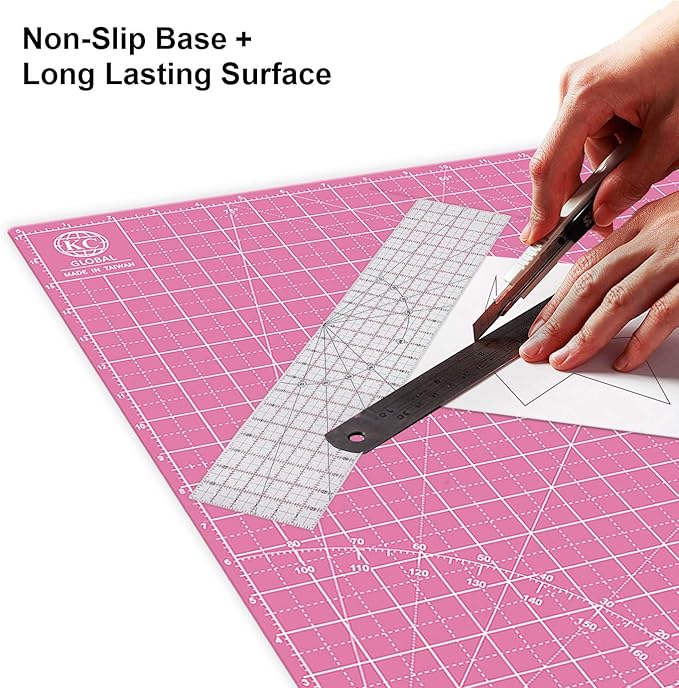 KC GLOBAL A2 (24"x18") Self-Healing Cutting Mat (Pink) - Sturdy, Reversible, Eco-Friendly, Non-Slip. Premium Desk Mat for Crafters, Quilters, and Hobbyist