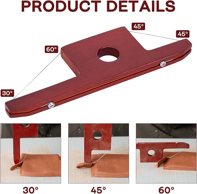 Mowawa Pottery Tools Angle Cutting Clay Trimming Tool for Ceramics and Sculpting, Wooden Handles and Wire Bevel Clay Cutter, Polymer Clay Art Tools for Kids Adults