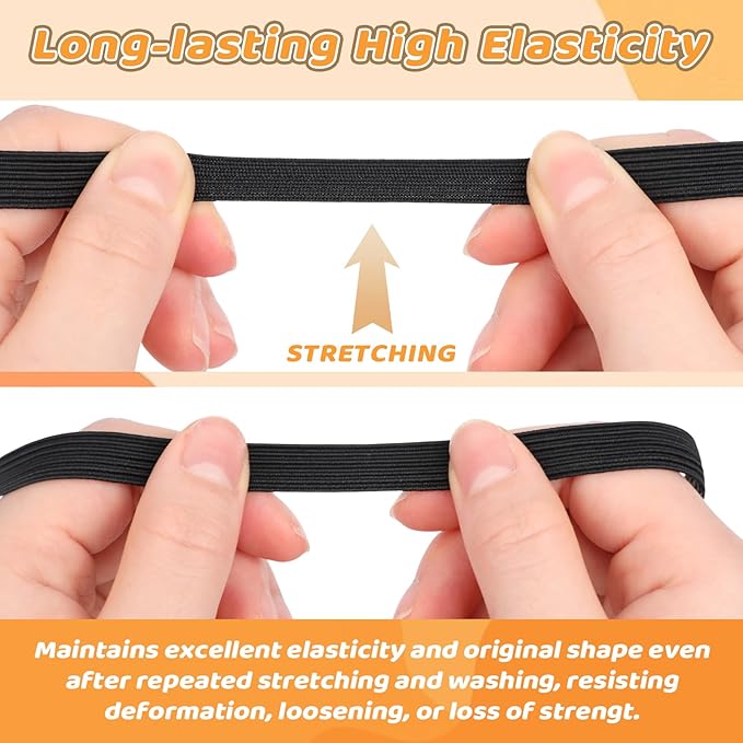 Coopay 60 Yards Length 3/8" Width Elastic Bands Flat Elastic Cord Rope Heavy Stretch Spool Knit for Sewing DIY Projects, Arts & Crafts (Black, 3/8 Inch)