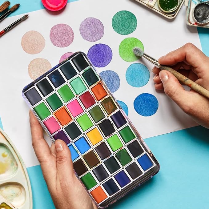 Portable Watercolor Tins Paint Palette with 40Pcs Empty Half Pans and Magnetic Squares, Small Travel Metal Paint Box with Acrylics Painting Art Drawing.Garden