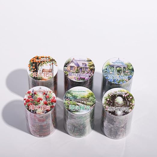 Alideco 6pcs Decorative Adhesive Tapes Fantasy Garden Layout PET Tape Great for Bullet Journal Supplies, Arts, Scrapbook, DIY Crafts, Planners (shushihuayuan)