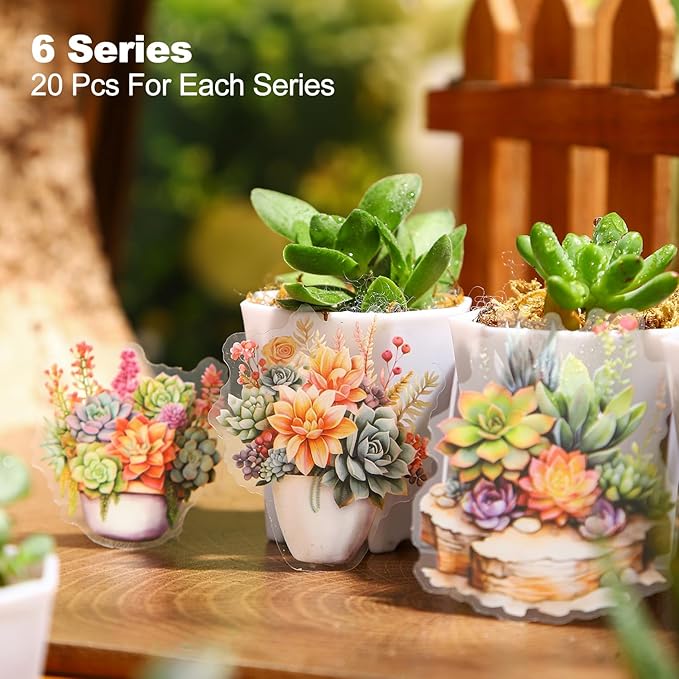120Pcs Colorful Succulent PET Stickers, Vibrant Multicolor Botanical Designs for Journaling, Scrapbooking, DIY Crafts, and Creative Projects