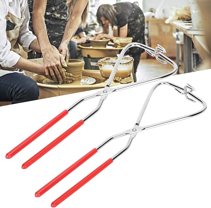 2Pcs Dipping Tongs Glazing Tools, 12.8in Long Ceramic Glazing Tongs, Stainless Steel Pottery Clay Glaze Clamps Ceramic Glazing Tools with Rubber Handle for Kiln Clay