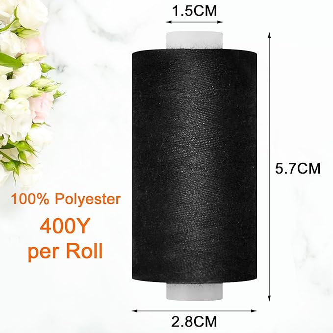 All Purpose Sewing Thread-2 Spools of Hand Polyester Sewing Thread with 3needles 1 Needle Threader for Sewing Machine for Hand and Machine Sewing(Black, 2 spools)