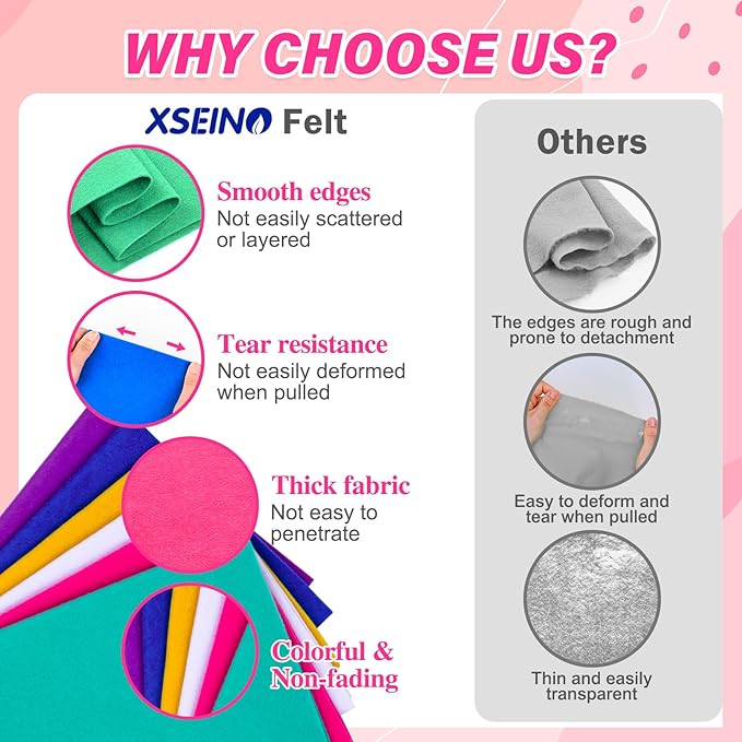 XSEINO 6 Rolls 12"x35" 1.4mm Thick Soft Felt Fabric Sheet 6 Assorted Memphis Series Colors Felt Pack for DIY Craft Sewing Squares Nonwoven Patchwork