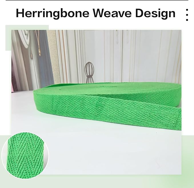 40 Yards Herringbone Twill Tape for Sewing,Pet Collar,Gift Wrapping Home Deco -3/4 inch Green Cotton Webbing Straps-Natural Bias Binding Tape for Handles, Crafting & DIY Projects