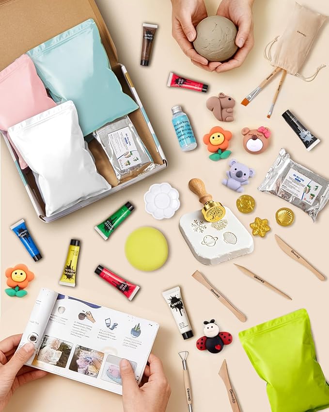 Air Dry Clay Kit for Adults & Kids with Exclusive Stamp | Extra Clay - Complete Sculpting Pottery Kit with Tools & Painting for DIY Ceramic Art, The Gift for Christmas & Thanksgiving
