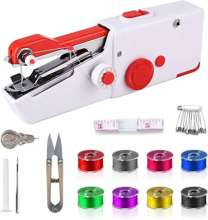 Handheld Sewing Machine, Hand Sewing Machine, Portable and Easy-to-Use, Battery and USB Operated, Ideal for Beginners and Home Use White