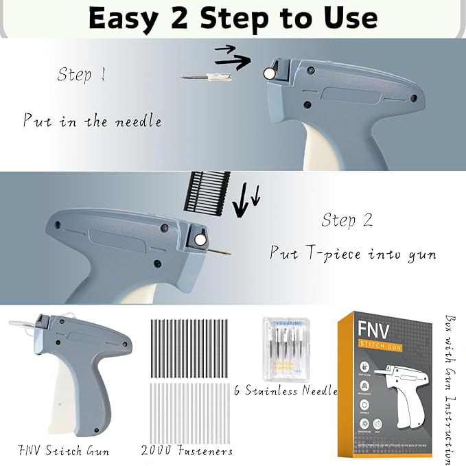 Quicker Clothing Fixer, Stitch Gun for Clothes, Quicker Sewing Gun for Cloth, Mini Sewing Stitch Machine with 6 Needles, 1000 Black&1000 White Fasteners (Light Blue)