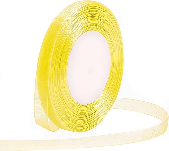 Yellow Ribbon for Gift Wrapping 3/8 inch Sheer Organza Ribbon for Flower Bouquet Tulle Chiffon Ribbons for Wedding Invitations Christmas Halloween Decorations Crafts 50 Yards