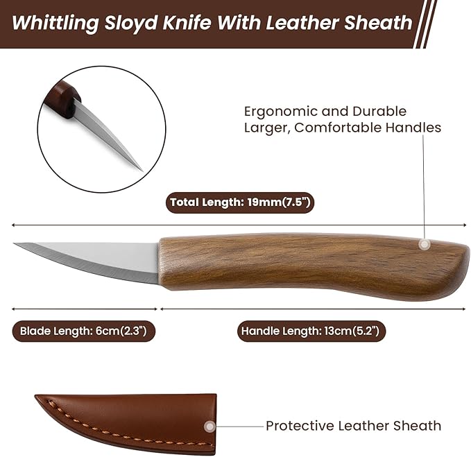 Wood Carving Knife for Beginners - Whittling Knife with Leather Sheath for Adults, Professionals and Wood Carving Enthusiasts - Safety Woodworking Tools