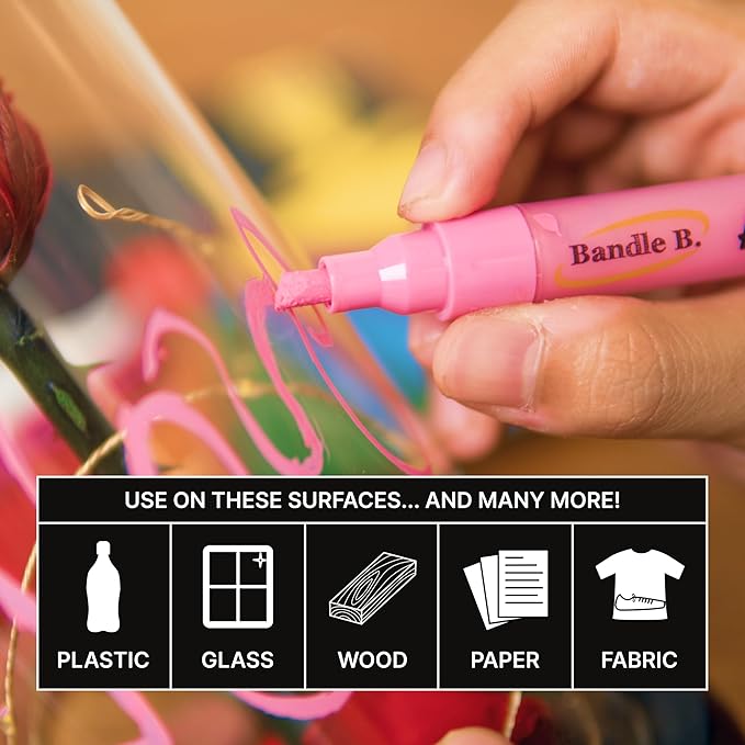 Bandle B. Acrylic Paint Markers – Set of 18 Paint Pens for Art, Fabric, Coloring, and Journaling–Quick-Drying, Waterproof, Non-Toxic, Reversible Chisel-Dot Tip