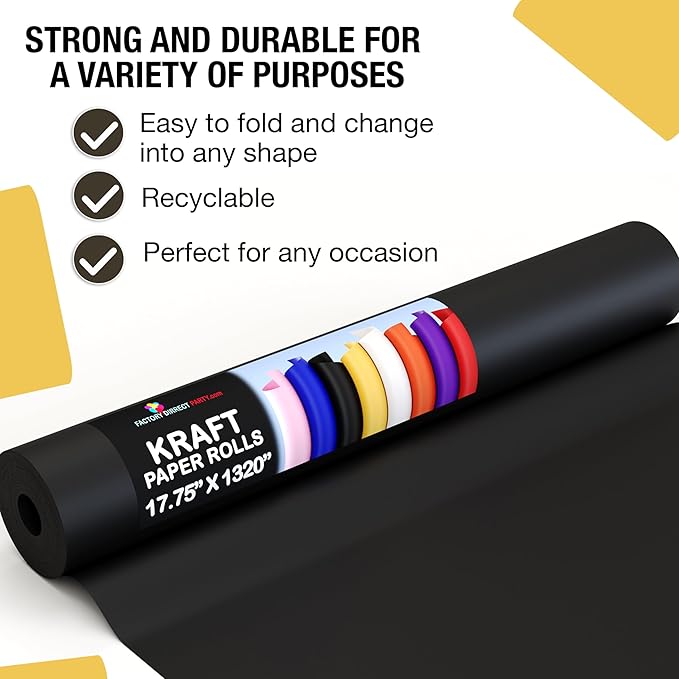 Crown Display Black Kraft Paper Roll - 17.75" X 1320" (110' Ft) - Colored Wrapping Paper - Shipping & Packing Paper - Craft Supplies