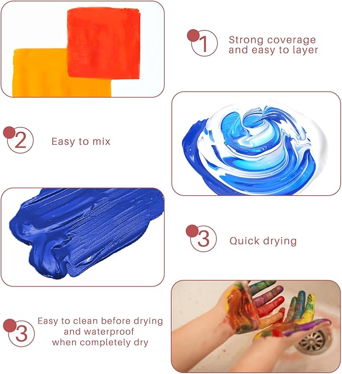 Artecho Acrylic Paint Set 24 Colors 2oz/59ml with 12 Brushes, Art Craft Paints Kit, Paint for Canvas, Rocks, Wood, Fabric, Ceramic and Art Supplies, Non Toxic Paint for Artists and Beginners