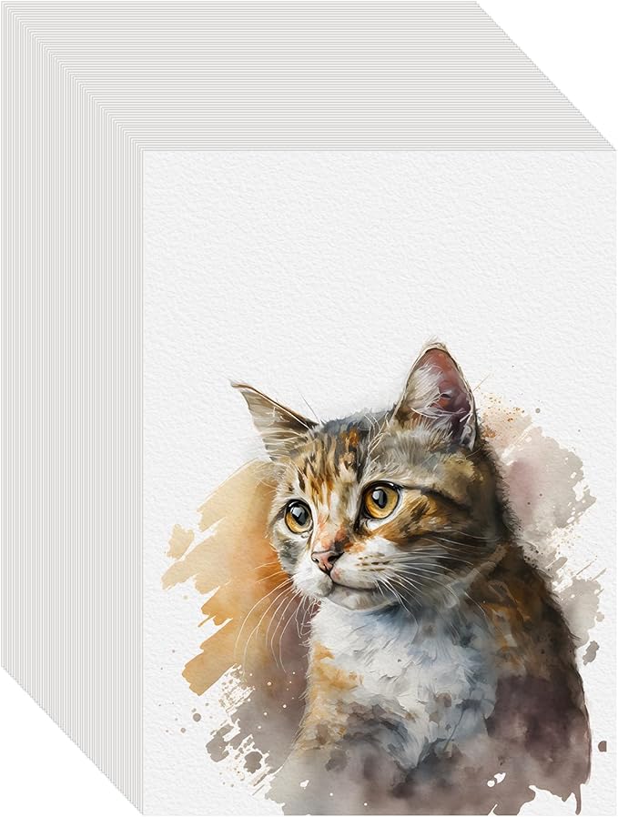 50PCS 5x7 Watercolor Paper Bulk, 140lb/300g Cold Press Thick Water Color Paper Pad for Child Adult, White Art Paper for Drawing Painting Markers Gouache, Textured Cotton Paper Sheets