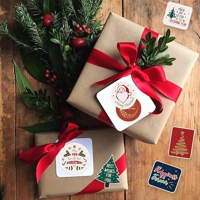 Christmas Round Label Stickers, 100 pcs Merry Tag Stickers for Envelope Seal, Scrapbook, Journals, Holiday, New Year, Inspirational DIY Crafts, iPhone, Laptop, Water Bottle, santa-100