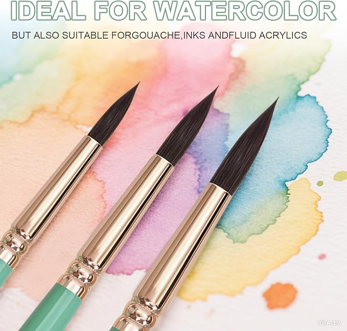 Round Pointed Tip Paint Brushes Set, 6 Pcs Artist Paint Brushes for Acrylic Oil Watercolor Gouache Painting, Inks