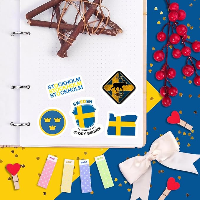 BulbaCraft Swedish Stickers for Water Bottle and Laptop - Nordic Party Supplies & Decorations, Waterproof Vinyl Swedish Decals, Sweden Flag and Culture Stickers Laptop Decals, Gifts for Women & Men
