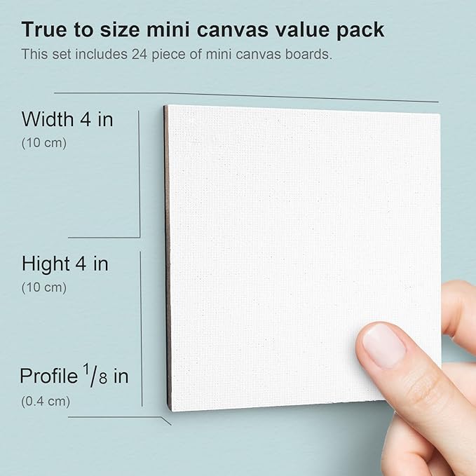 AUREUO Mini Magnetic Canvas Panel 4x4 Inch / 24 Pack - Small Square Flat Canvas Board with Magnet Back Art Gift Set, Bulk Pack Tiny Thin Canvases for Christmas Painting & Craft
