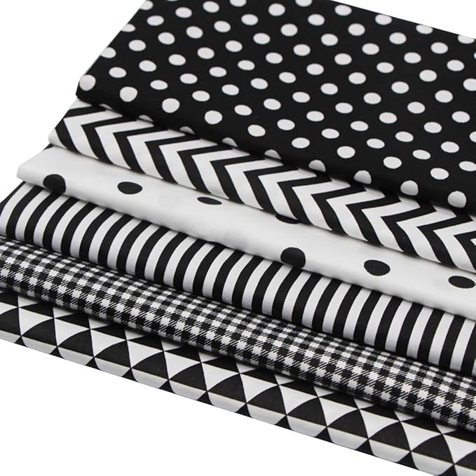 6Pcs Cotton Fabric Squares 20x20 Inch (50x50cm) Pre-Cut Quilt Squares Sheets Patterns Craft Cotton Fabric Bundle for Sewing Quilting Patchwork Crafting Home Décor Handwork (Black)
