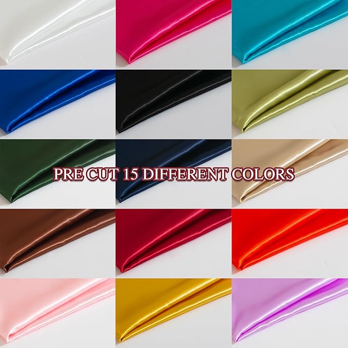 Q&J Fabric Co. 15Pcs 20" x 18" Satin Fabric Fat Quarter Pre-Cut Quilt Squares Bundle Assorted Colors Sheets Quilting Fabric for Festive Gift Doll Bags Sewing and DIY Crafting Patchwork Cushions