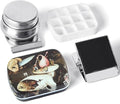 Portable Mini Tin Box,12-Well Empty Watercolor Palette,Small Paint Storage Travel Artist Outdoor Sketch Watercolor Kits with Magnetic Clip and Oil Pot.Bosch Hell