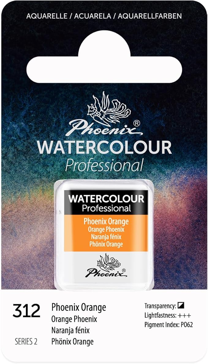 PHOENIX Professional Watercolor Paint - Single Watercolor Half Pan - Phoenix Orange 312