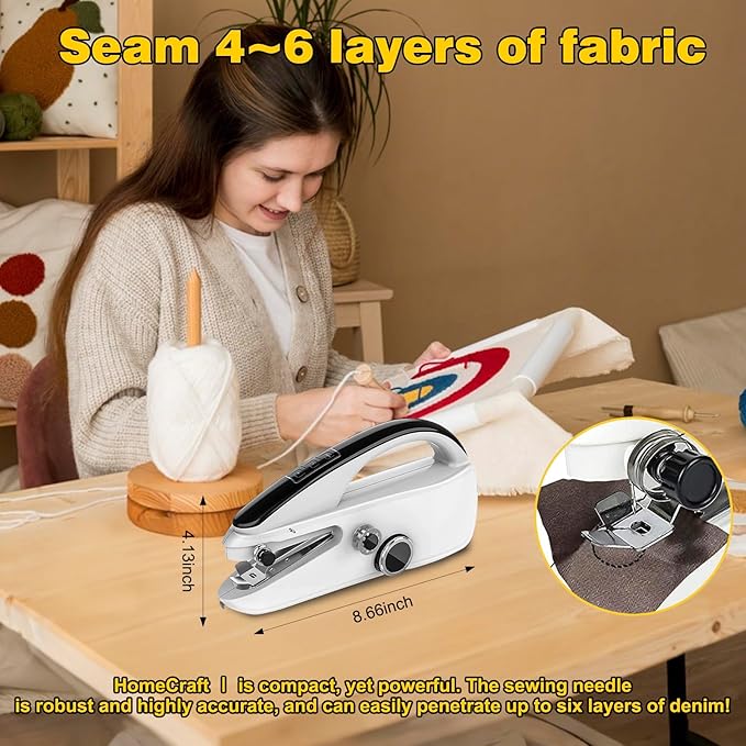 HomeCraftⅠ:Handheld Sewing Machine,Mini sewing machine,Two Power Supply Modes,Easy to Use and Fast Stitch Suitable for Clothes,DIY Home Sewing Machine for Beginners.