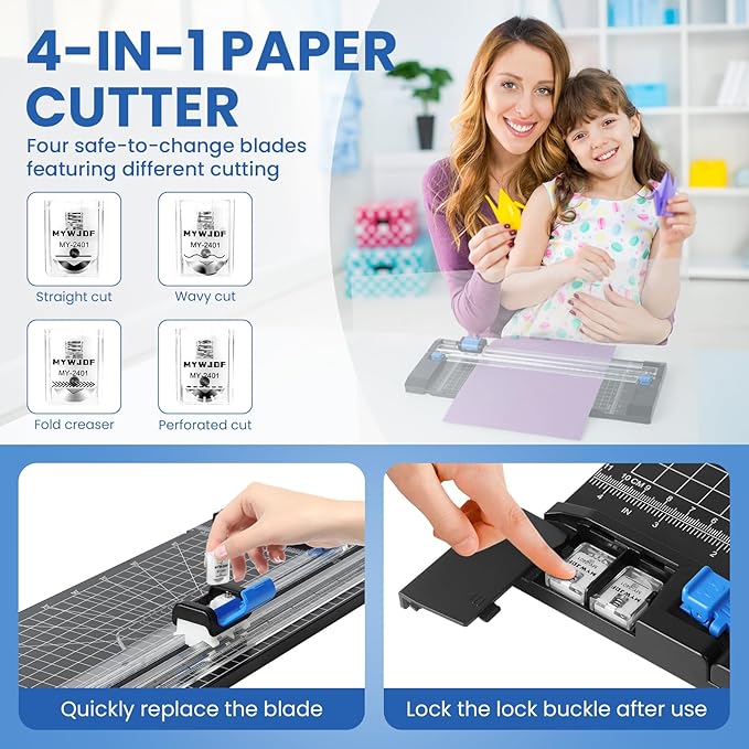 Paper Cutter Personal Rotary Trimmer Paper Trimmer Paper Cutter for cardstock withAutomatic Security Safeguard and Side Ruler for Craft Paper, Coupon, Label and Cardstock,12 inch Black Paper Cutters