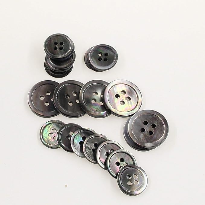 22 Pieces Genuine Black Mother of Pearl Blazer Button Suit Buttons Set 20mm 15mm Natural Black MOP Shell Buttons Bulk for Men Leekayer