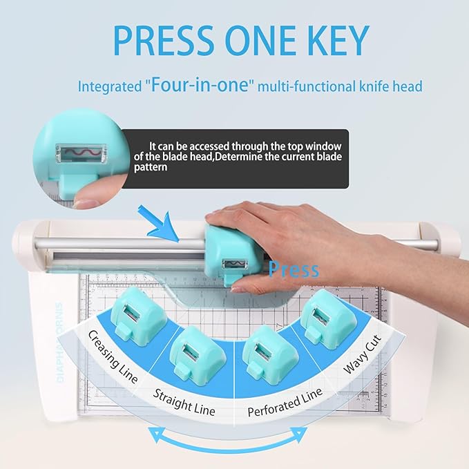 4-in-1 Rotary Paper Trimmer,Portable Rotary Paper Cutter for Crafting with Visual one-Click Blade Switching,Straight, Perforating,Wavy,Folding,12IN Cutting Length for Cardstock,Photos,Scrapbooking