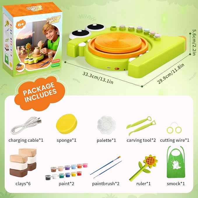 HAYXUN Dinosaur Pottery Wheel Kit for Kids – Arts & Crafts Kit Toys for Boys Girls, Variable Speed Pottery Wheel Tool Kit - Birthday, Christmas Gift for Kid Ages 6 7 8 9 10 11 12+