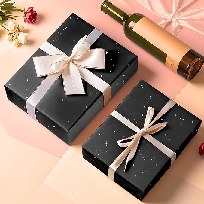 Black Glitter Tissue Paper for Gift Bags 36 Sheets 20 x 20 Inch - Recyclable Wrapping Paper for Weddings, Birthdays, Party & Festival Decorations DIY Craft Supplies