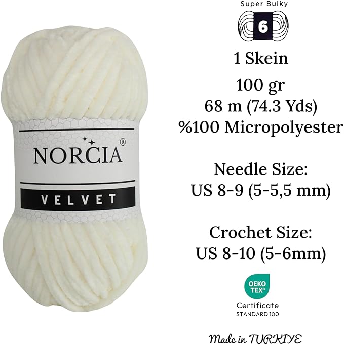 Soft Velvet Yarn Chenille Yarn for Crocheting Super Bulky (100g-3.50oz) (68m-74.3 yds) Baby Blanket Yarn for Knitting Amigurumi Yarn for Crochet Weaving Craft (Cream, 1 Skein)