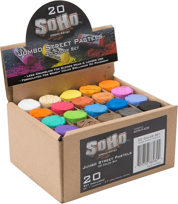 Soho Urban Artist Professional Oil Pastels - Jumbo Street Pastel Set of 20 Colors, 1" Diameter, 2.7" Length, Non-Toxic, Brilliant Pigments, Ideal for Pavement, Less Crumbling than Sidewalk Chalk