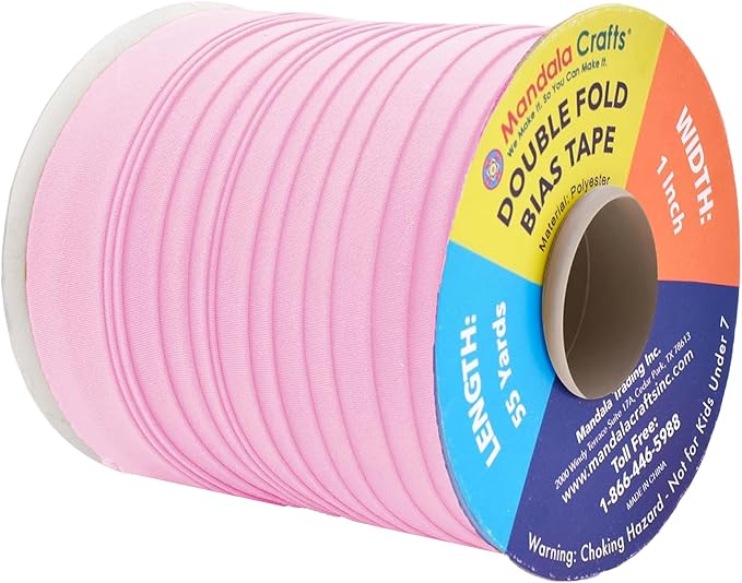 Mandala Crafts 55 Yards 1 Inch Light Pink Double Fold Bias Tape for Sewing - Bias Binding Tape for Quilting Binding, Hemming, Seam, and Fabric Piping