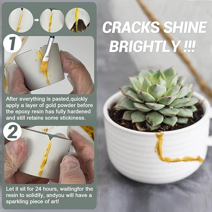 1DFAUL Bio Kintsugi Repair Kit Gold Food Safety Repair Your Meaningful Pottery, Dishwasher Safety, Perfect for Beginners, Bring Japanese Art to Your Home