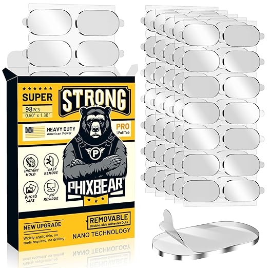 Extra Large-Pro Mounting Putty No Residue with Pull Tab, Strong Double Sided Glue Adhesive Dots Clear Museum Sticky Tack, Picture Hanging Strips Fixed Decor Craft, 0.6 x 1.38 in (98 Pcs)