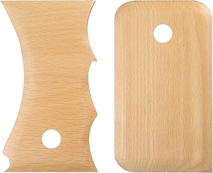 HARFINGTON 2pcs Pottery Ribs Trimming Tools Pottery Profile Rib Wooden Foot Shaper Shaping Big Wave Design Texture Rib Beech Wood for Carving Ceramics Clay