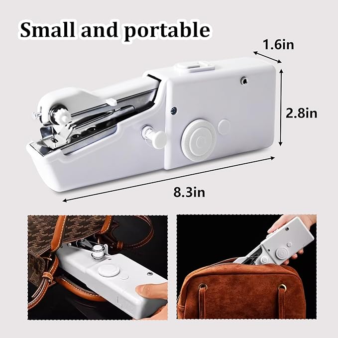 Handheld Sewing Machine, Portable and Easy-to-Use Mini Sewing Machine, Battery and USB Operated, Ideal for Beginners and Home Use - White