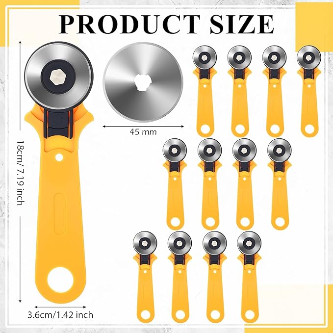 Lothee 12 Pcs 45mm Rotary Cutter for Fabric Precision Cloth Cutting Tool with Safety Lock for Sewing, Arts & Crafts with Comfortable Handle Craft Supplies