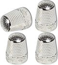ZESION 4Pcs Sewing Thimbles, Metal Thimbles for Hand Sewing Finger Protector, Quilting Craft Accessories for Knitting Needlework DIY Tools, Silver